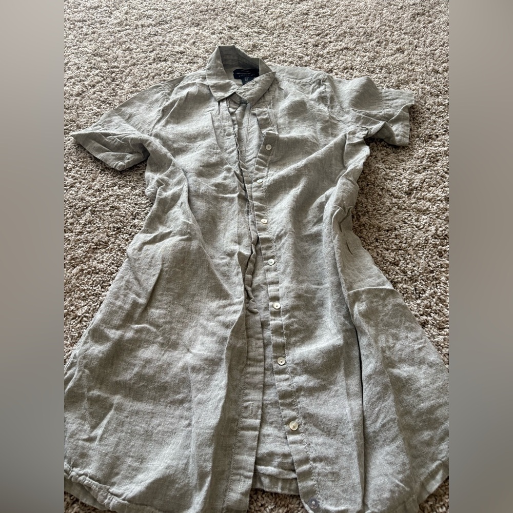 Tahari Light Gray Linen Shirt Dress